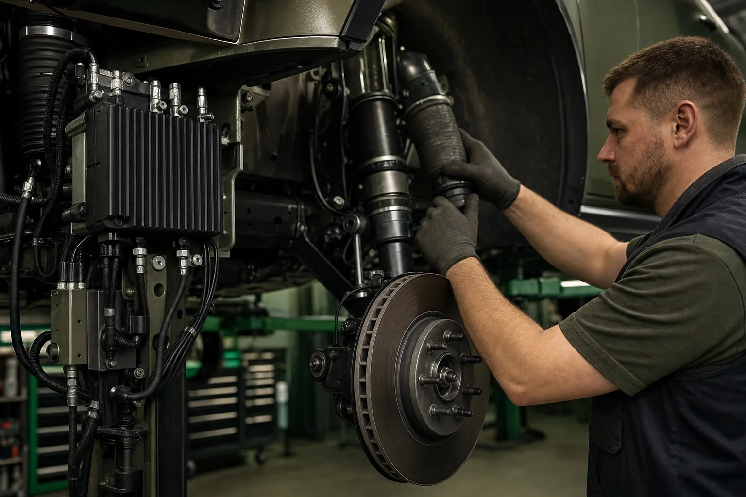 Active suspension control module and wheel assembly during service, 1200x800